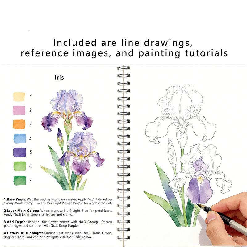 ホットセールスパイラル綴じ水彩画花柄ワークブック厚紙初心者向 - Stationery Books のレビューと価格